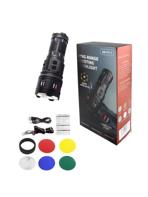 Фонарь NIGHT VISION FLUORESCENCE AK177-1 WHITE LASER LED PM60-TG, 4х18650, power bank, индикация заряда, ЗУ Type-C, zoom, 5 фильтров 