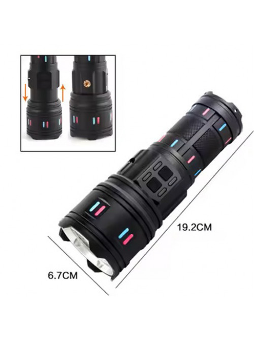 Фонарь NIGHT VISION FLUORESCENCE AK177-1 WHITE LASER LED PM60-TG, 4х18650, power bank, индикация заряда, ЗУ Type-C, zoom, 5 фильтров 