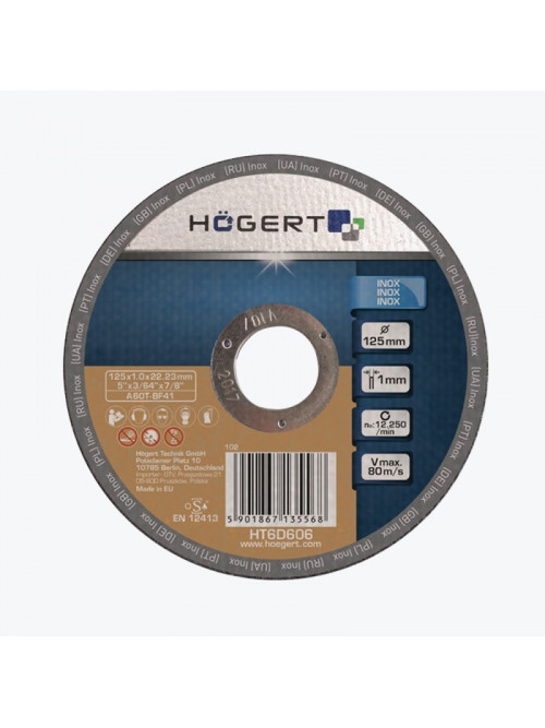 Отрезной диск по нержавеющей стали 115 х 1,0 х 22,23 мм HT6D606 HOEGERT