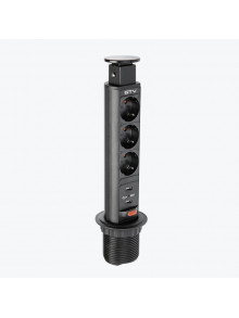 Розетка выдвижная 3-местная встраиваемая с заземлением 60mm 2XUSB черный GTV AE-BPW3S60U-20