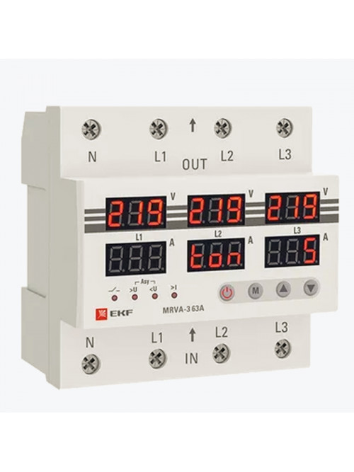 Трехфазное реле напряжения и тока с дисп. MRVA-3-63A EKF PROxima