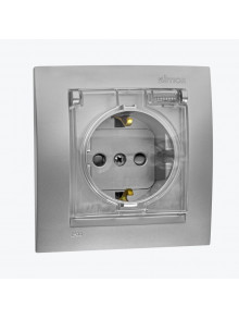 Priza euro protectie pentru copii cu capac IP44 aluminiu 1590450-033 SIMON 15