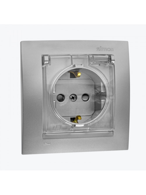 Priza euro protectie pentru copii cu capac IP44 aluminiu 1590450-033 SIMON 15
