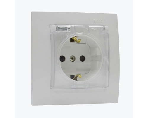 Priza euro protectie pentru copii cu capac IP44 alba 1590450-030 SIMON 15