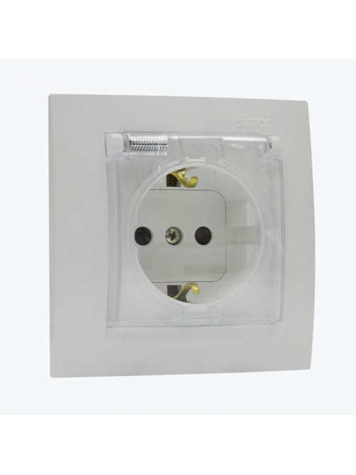 Priza euro protectie pentru copii cu capac IP44 alba 1590450-030 SIMON 15