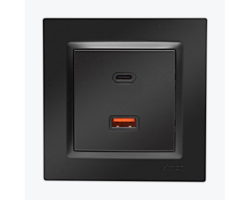 Priza dubla USB, C+A 30W, negru mat CEC2CA.01/49 SIMON 10