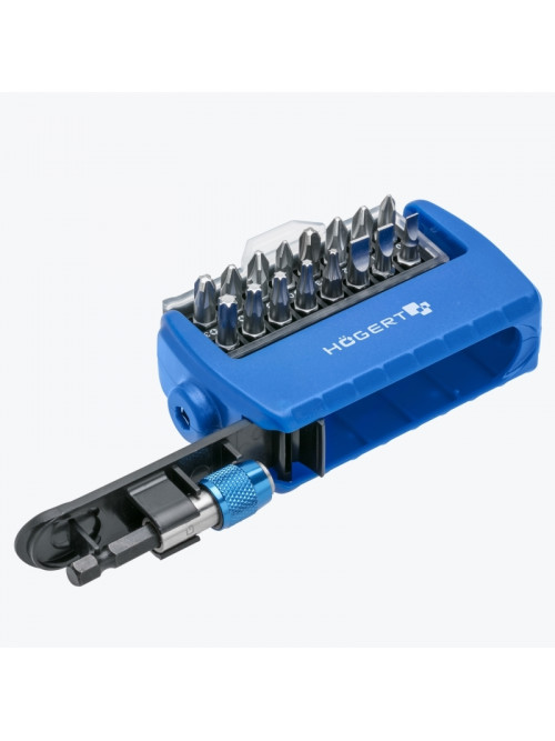 Набор бит с битодержателем 1/4, SL, PH, PZ, Torx, 17 предметов. HT1S401 HOEGERT
