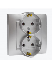 Priza dubla euro cu impamintare aluminiu 1590459-033 SIMON 15