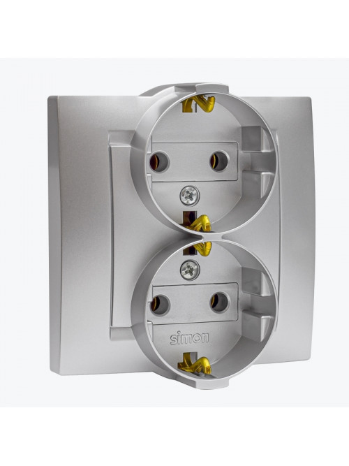 Priza dubla euro cu impamintare aluminiu 1590459-033 SIMON 15
