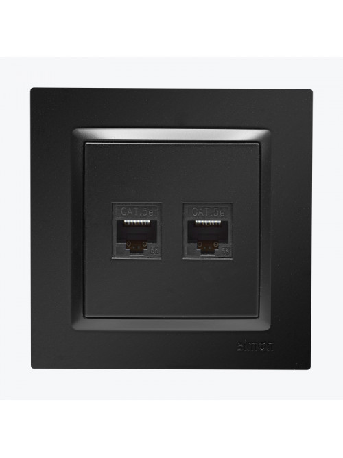 Priza dubla calculator+calculator RJ45 cat5e negru mat C52.01/49 SIMON 10