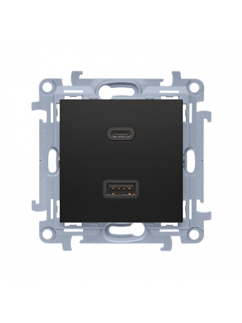 Priza dubla USB, C+A 30W, negru mat CEC2CA.01/49 SIMON 10
