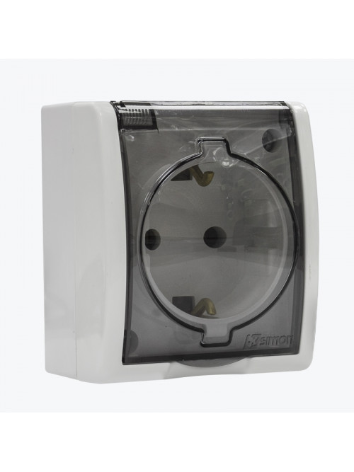 Priza euro protectie pentru copii cu capac transparent exterioara alba AQUA 1594445-030 SIMON 15