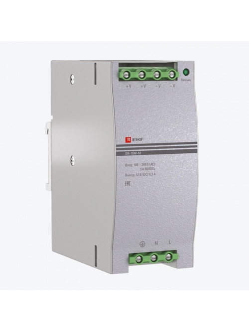 Блок питания на DIN рейку DC10,8...13,2V 6.3A 75W IP20 dr-75w-12 EKF PROxima