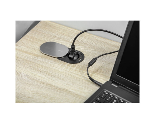 Розетка встраиваемая 1-местная с заземлением 60mm USB серебристая GTV SLIDE AE-BPW1S1UCH-51