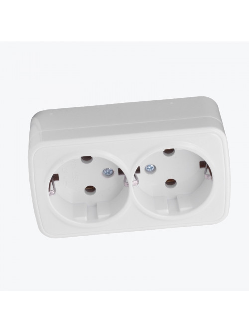 Розетка двойная наружная белая с заземлением IP20 серия Minsk EGR16-128-10 EKF