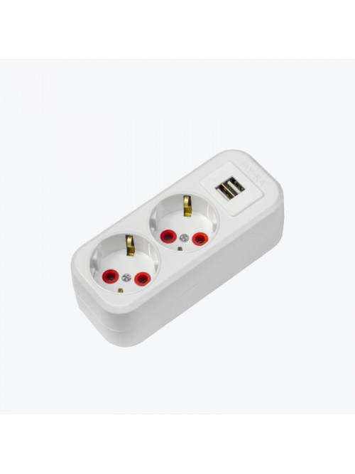 Блок розеток 2 гнезда с заземлением и USB белый 77 202 00 AY-KA