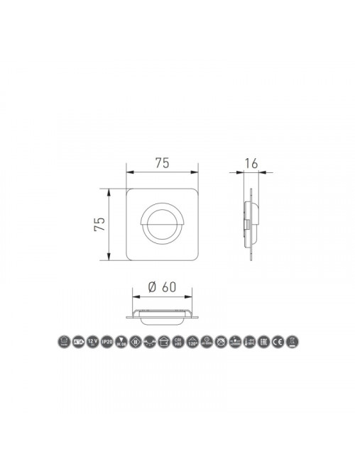 Светодиодный светильник лестничный квадратный ESCADA KB  DC12V 0,8Вт 70Lm 4000K 150cm LD-ESKB084-51