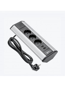Удлинитель угловой настольный 3 розеток серебристый черный 2хUSB GTV AE-PBKT3S2U-80