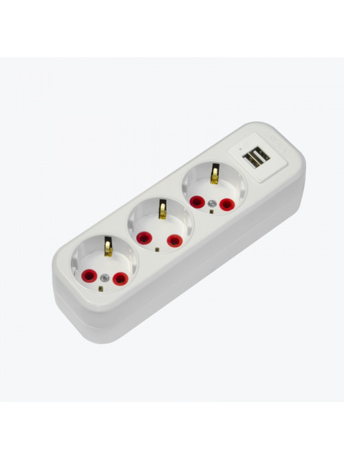 Блок розеток 3 гнезда с заземлением и USB белый 77 302 00 AY-KA
