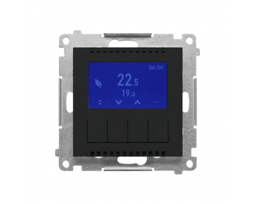 Электронный термостат с недельным программатором ЖК-дисплеем и внутренним датчиком температуры черный матовый TETD1A.01/149 SIMON 55