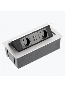 Розетка выдвижная 2-местная встраиваемая с заземлением 2хUSB алюминий GTV AE-PBSUC2GS-53