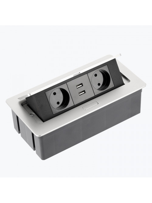 Розетка выдвижная 2-местная встраиваемая с заземлением 2хUSB алюминий GTV AE-PBSUC2GS-53