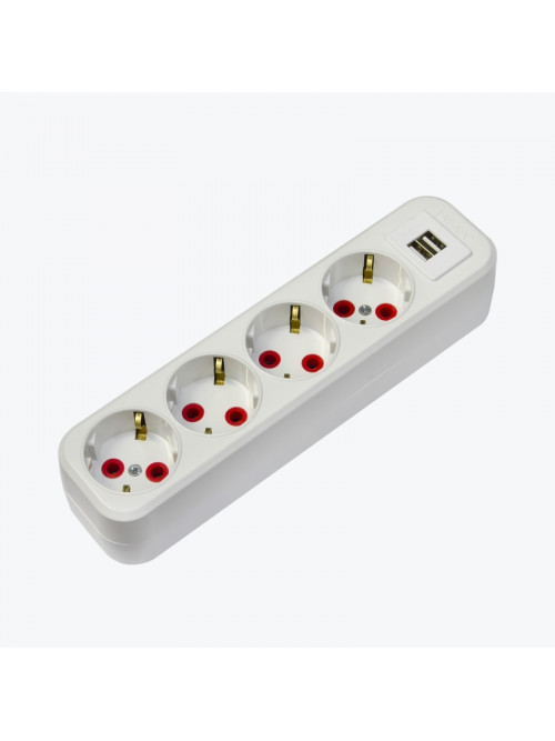 Блок розеток 4 гнезда с заземлением и USB белый 77 402 00 AY-KA