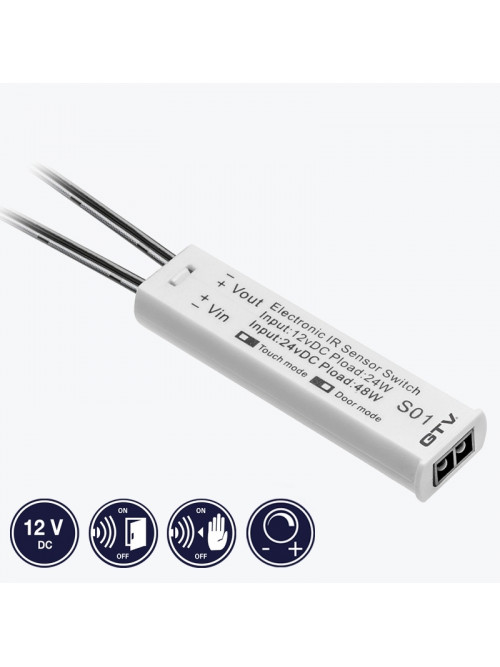 Выключатель сенсорный диммируемый встроенный с проводом 2 метра 12V DC-24W 24V DC-48W IP20 белый GTV AE-WBBUNI-10DIM