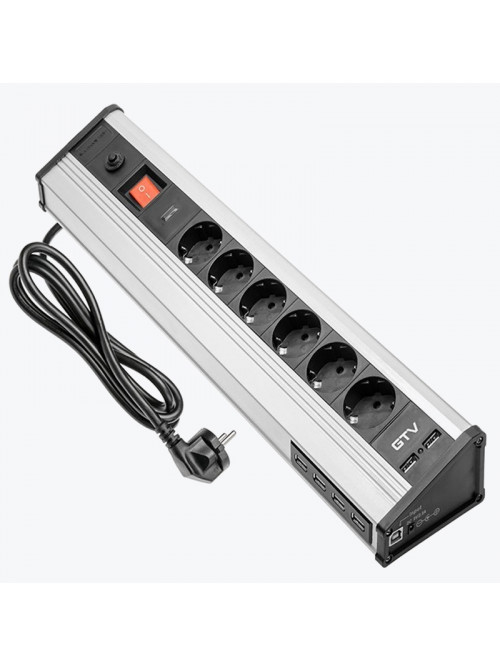 Удлинитель настольный 6 розеток серебристый черный 6хUSB GTV MULTI AE-PBMUL6S6U-53