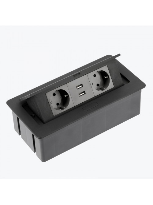 Розетка выдвижная 2-местная встраиваемая с заземлением 2хUSB черный GTV AE-PBSUC2GS-20N