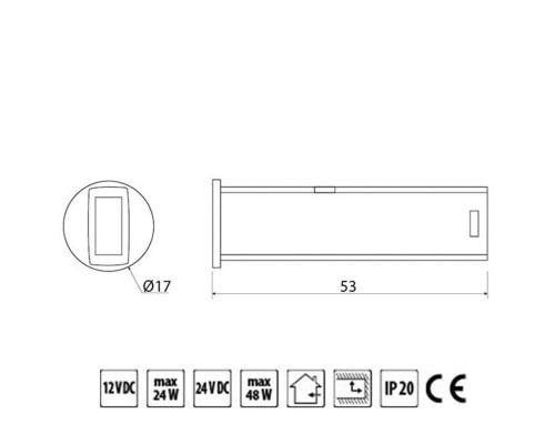 Выключатель сенсорный диммируемый встроенный с проводом 2 метра 12V DC-24W 24V DC-48W IP20 белый GTV AE-WBBUNI-10DIM