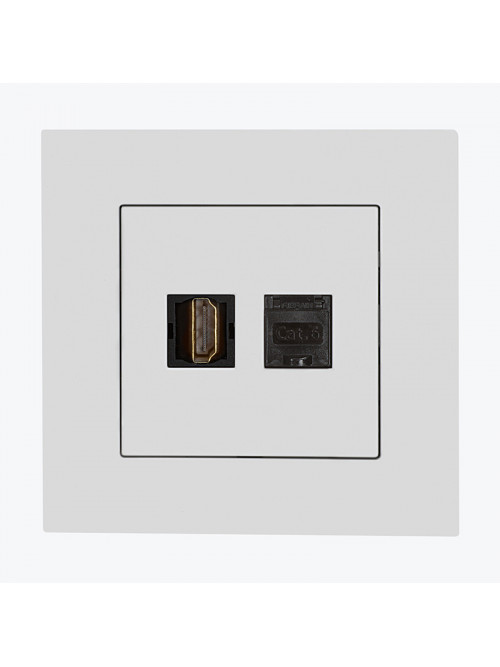 Розетка HDMI + компьютерная розетка RJ45 категория 6е белая мат TGHRJ45.01/111 SIMON 55