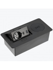 Розетка выдвижная 1-местная встраиваемая с заземлением USB и беспроводной зарядкой черная GTV AVARO PLUS AE-PB1SAVAP-20