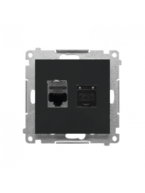 Розетка двойная компьютерная RJ45, категория 6e черный мат T62.01/149 SIMON 55