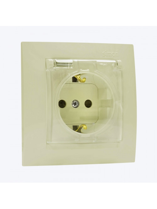 Priza euro protectie pentru copii cu capac IP44 ivoar 1590450-031 SIMON 15