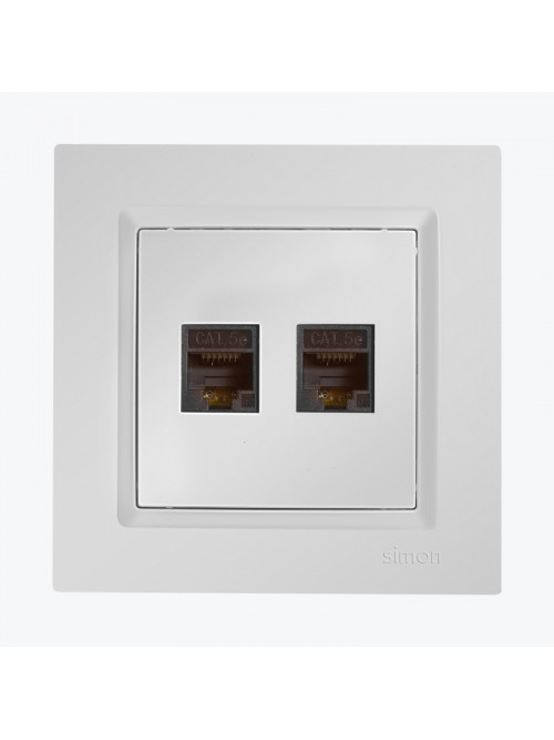 Priza dubla calculator+calculator RJ45 cat5e alba C52.01/11 SIMON 10