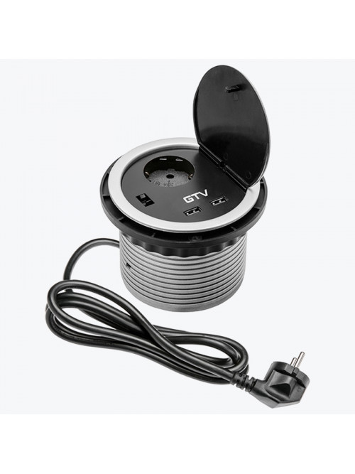 Розетка встраиваемая 1-местная с заземлением 2xUSB серебристая GTV CHARGER AE-BPW1S2UCH-80