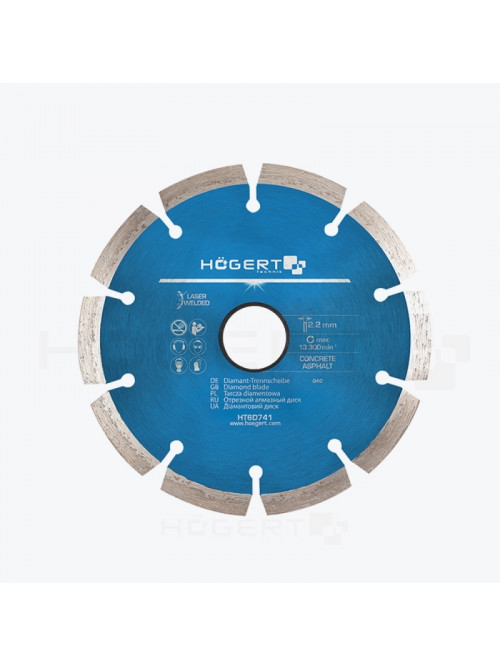 Отрезной диск алмазный 115 х 2,2 х 22,2 мм, turbo, laser welded HT6D741 HOEGERT
