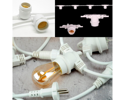 Уличная ретро гирлянда белая без ламп 20 патронов E14 10 метров