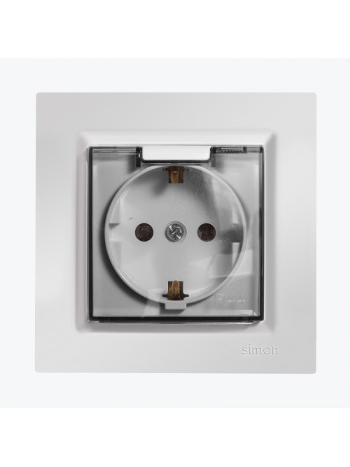 Priza euro protectie pentru copii cu capac alba IP44 CGSZ1BZ.01/11A SIMON 10