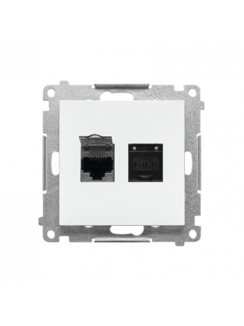 Розетка двойная компьютерная RJ45, категория 6e белая мат T62.01/111 SIMON 55