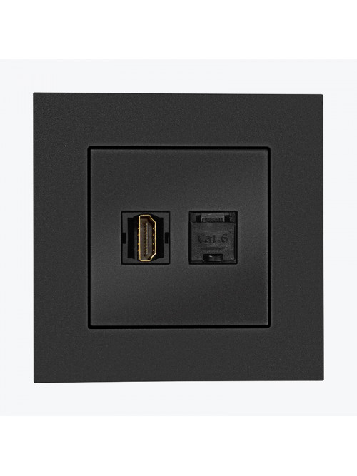 Розетка HDMI + компьютерная розетка RJ45 катугория 6е черный мат TGHRJ45.01/149 SIMON 55