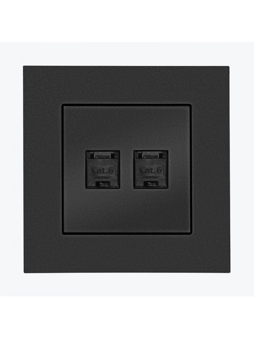 Розетка двойная компьютерная RJ45, категория 6e черный мат T62.01/149 SIMON 55