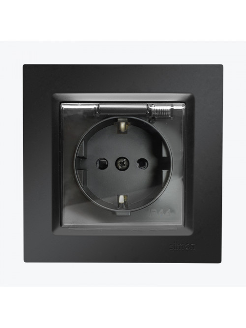 Priza euro protectie pentru copii cu capac negru mat IP44 CGSZ1BZ.01/49A SIMON 10