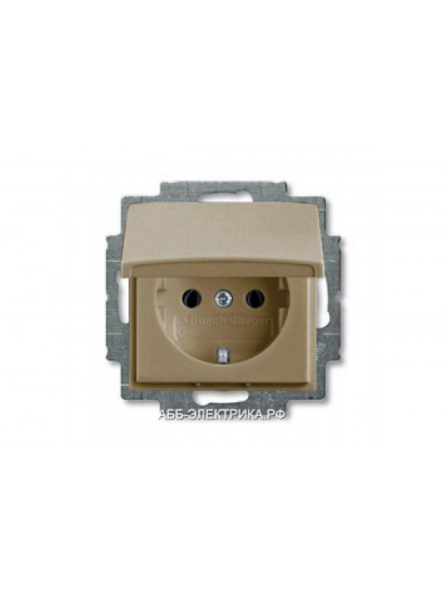 Розетка с/з с крышкой IP44, цвет Шампань, ABB Basic 55