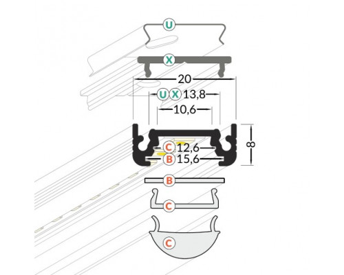 Profil LED aparent SURFACE 10, alb, lungime 2m