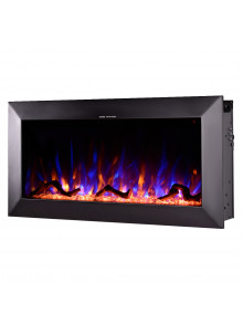 Встраиваемый/настенный электрокамин Racy 36,  454x914x185 mm, 1500W, 30 цветовых сочетаний, Термостат, Дрова и кристаллы