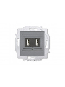 Розетка USB зарядка двойная ABB Levit сталь