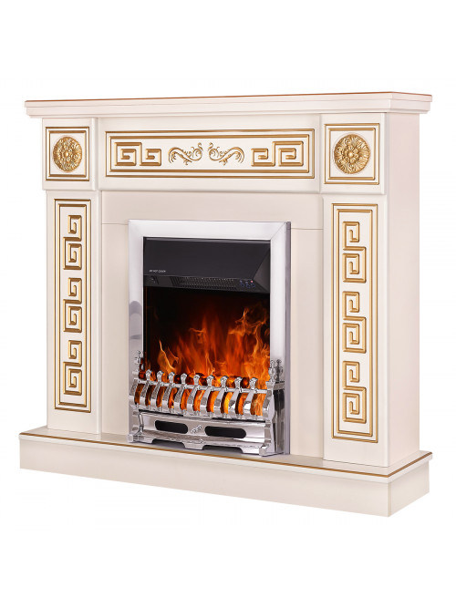 Каминокомплект Versailles gold & Galileo silver, 1020x1100x300 мм, 2000W, Термостат, 5 режимов интенсивности пламени, Таймер