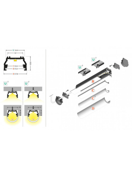 профиль LED UNI12 BCD/U 3000 сырой алюминий